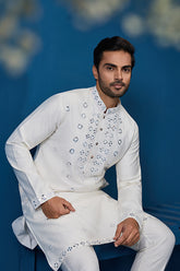 White Mirror Work Kurta Set